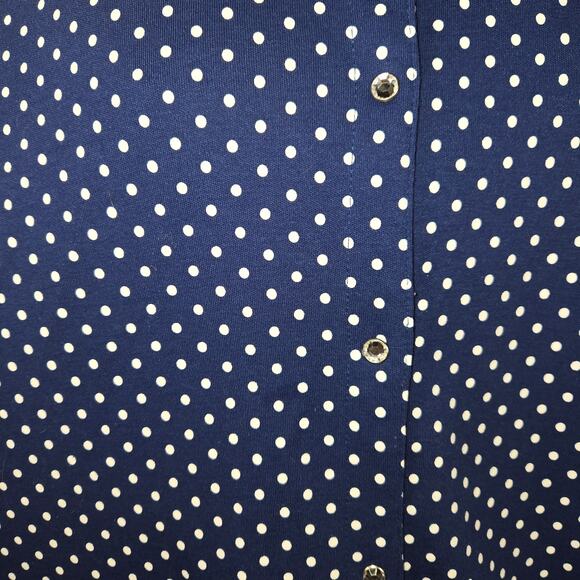 Quacker Factory Jeanne Bice Women 2X Snap Front Top Blue White Polka Dot Stretch - Picture 4 of 11